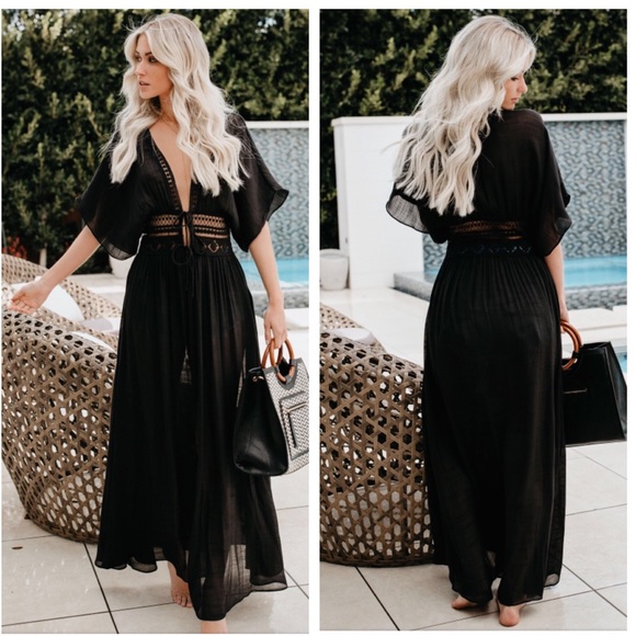 Haute Ellie Tops - Black Eyelet Lace Detail Cardigan Vest Coverup